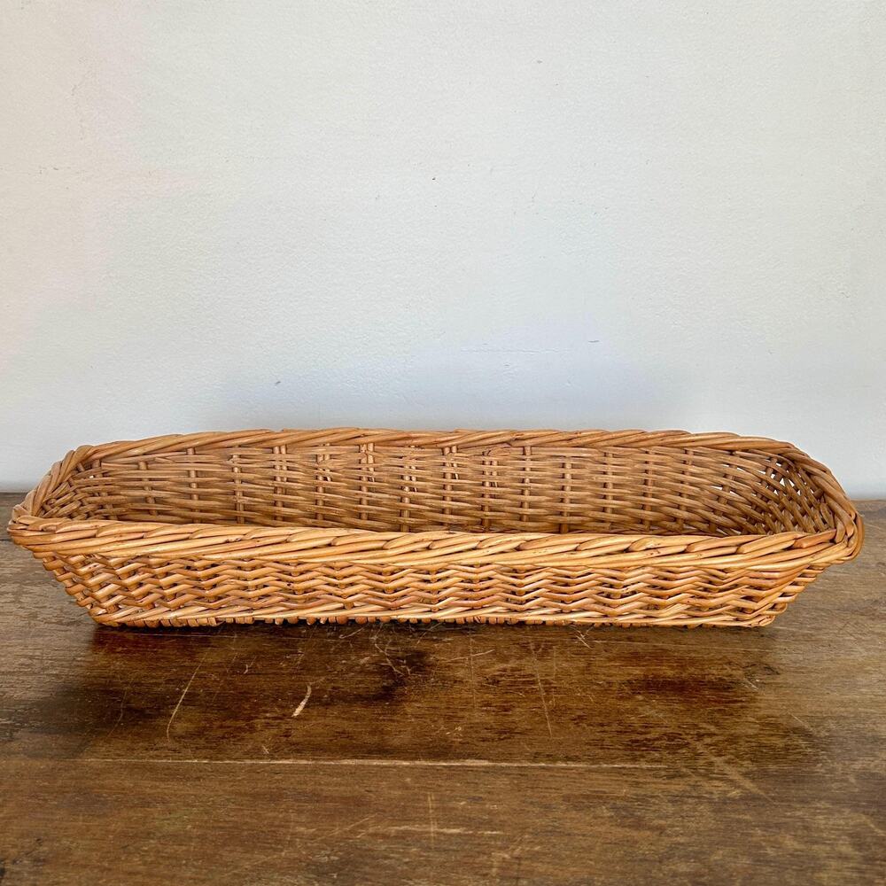 Vintage Narrow Rectangular Wicker Basket | Long Woven Basket | Decorative Basket